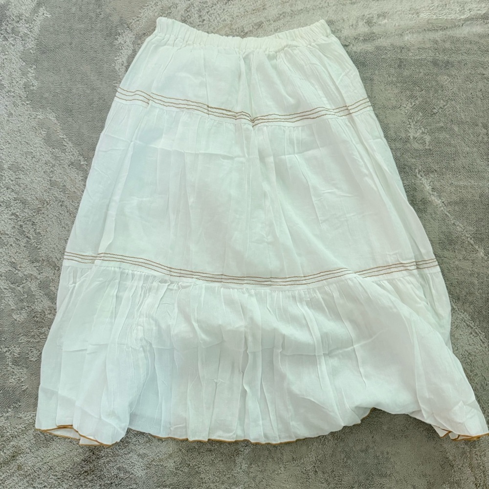 Boho White Skirt with Gold Trim - Picture 4 of 4